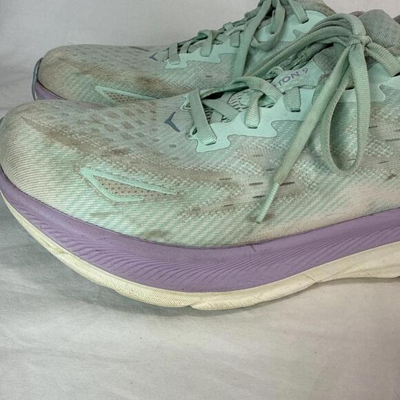 Hoka One One Clifton 9 Womens Size 10D Wide Green Purple Blue Running Athletic - Picture 9 of 15